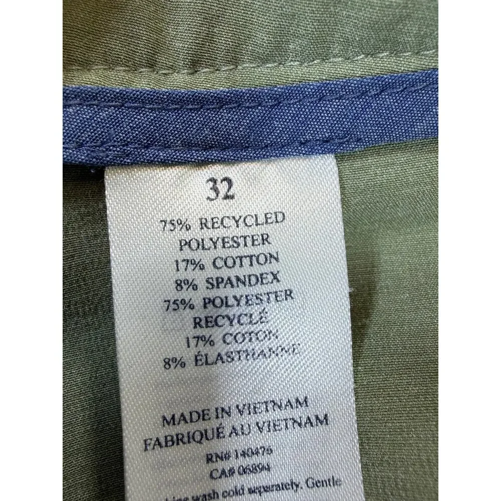 Faherty Men Green 32 All Day Drawstring Button Chino Shorts Casual Comfort Wear